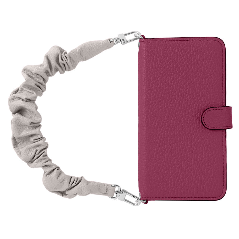 Genuine leather 32 colors Italian shrink leather with scrunchie-style short strap notebook-type case (with belt)