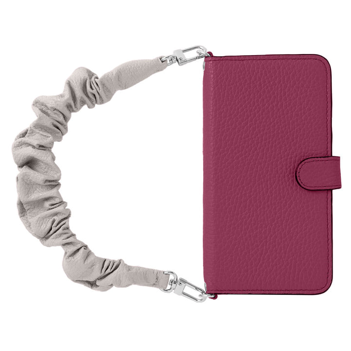 Genuine leather 32 colors Italian shrink leather with scrunchie-style short strap notebook-type case (with belt)