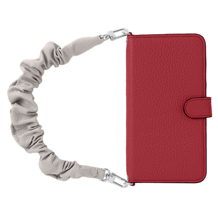 Genuine leather 32 colors Italian shrink leather with scrunchie-style short strap notebook-type case (with belt) Galaxy series