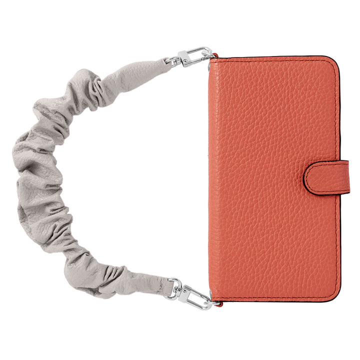 Genuine leather 32 colors Italian shrink leather with scrunchie-style short strap notebook-type case (with belt)