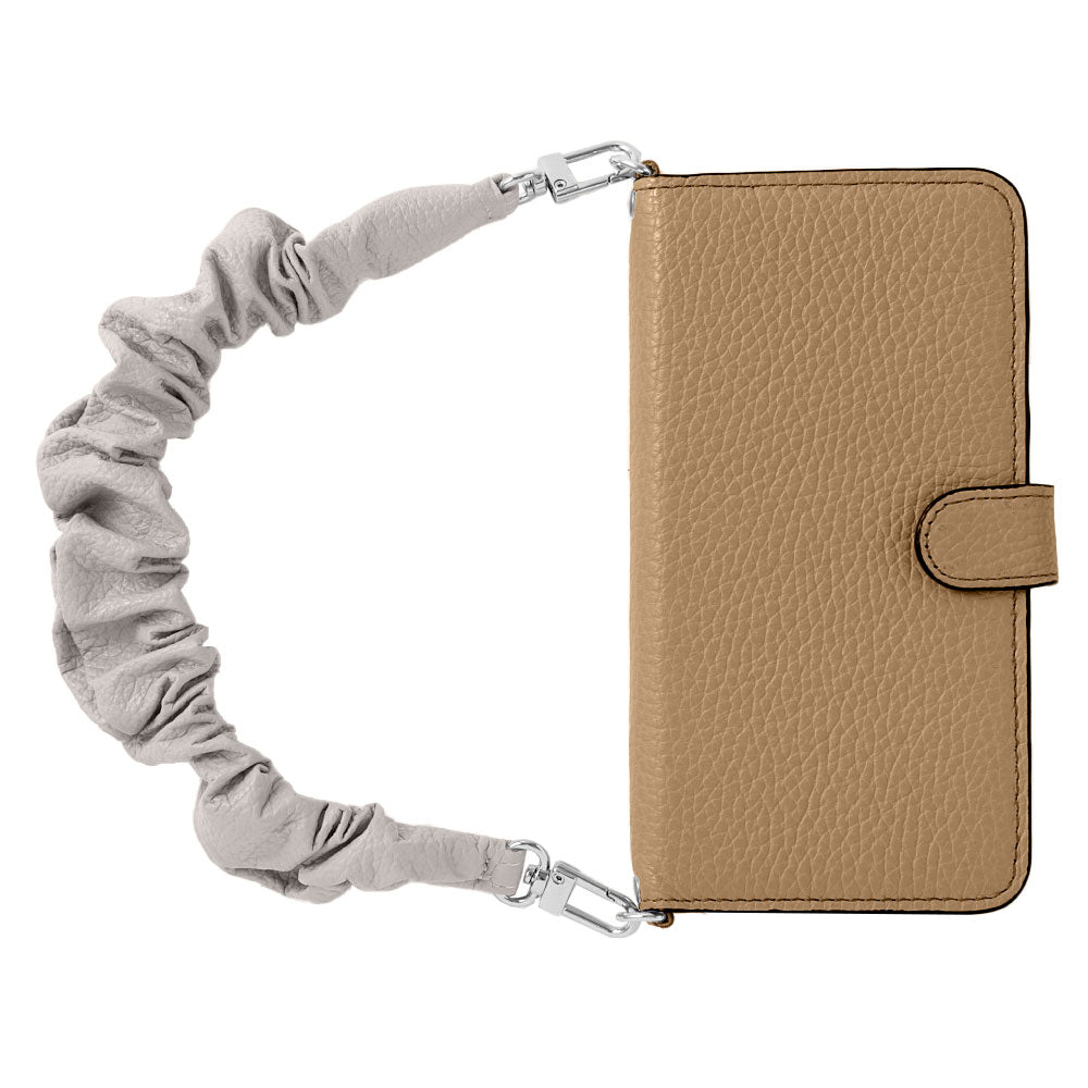 Genuine leather 32 colors Italian shrink leather with scrunchie-style short strap notebook-type case (with belt)