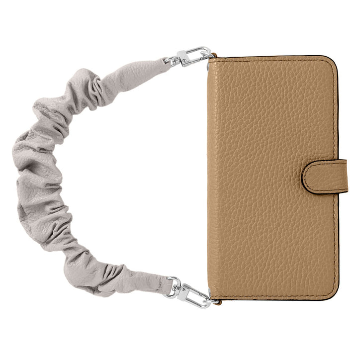 Genuine leather 32 colors Italian shrink leather with scrunchie-style short strap notebook-type case (with belt)