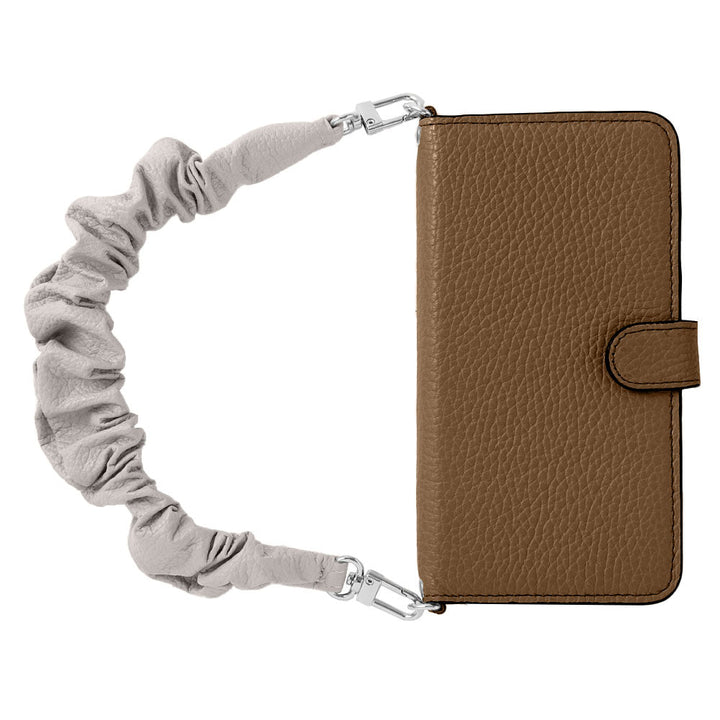 Genuine leather 32 colors Italian shrink leather with scrunchie-style short strap notebook-type case (with belt) Galaxy series