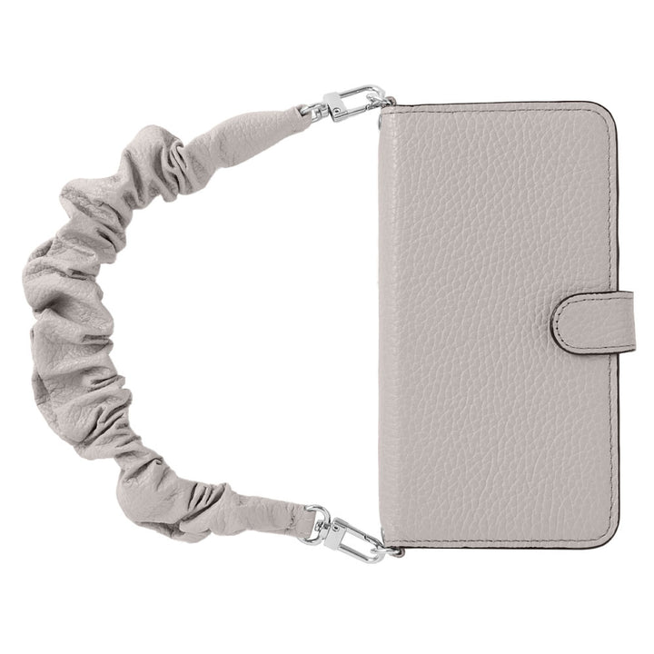 Genuine leather 32 colors Italian shrink leather with scrunchie-style short strap notebook-type case (with belt)