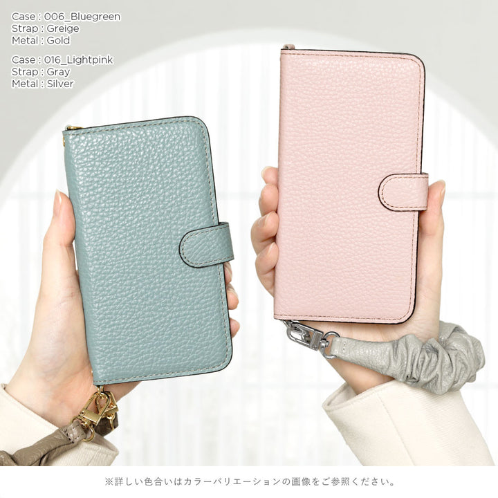 Genuine leather 32 colors Italian shrink leather with scrunchie-style short strap notebook-type case (with belt)