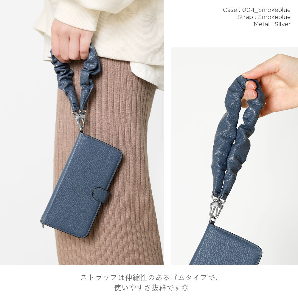 Genuine leather 32 colors Italian shrink leather with scrunchie-style short strap notebook-type case (with belt)