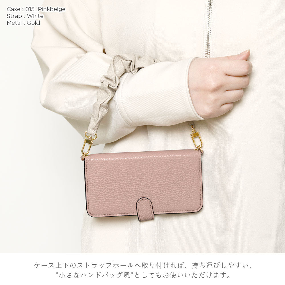 Genuine leather 32 colors Italian shrink leather with scrunchie-style short strap notebook-type case (with belt)