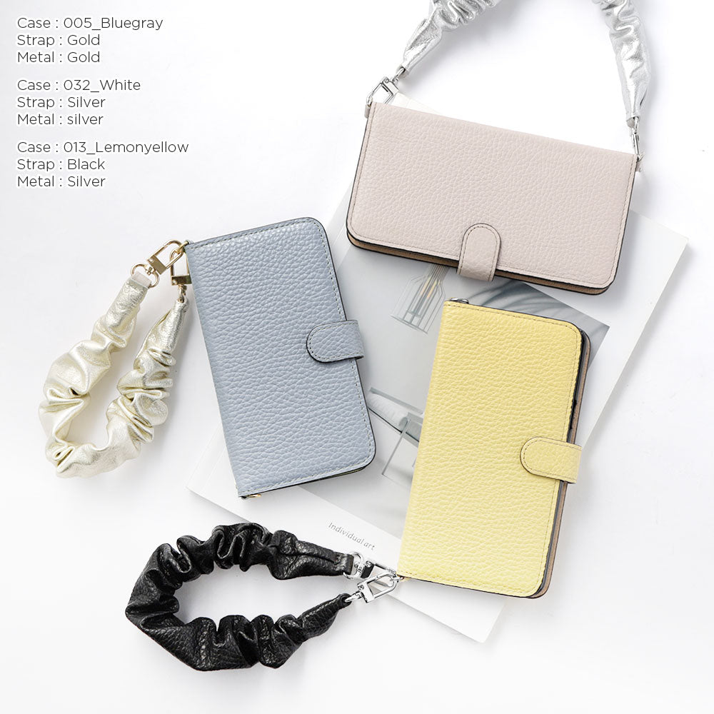 Genuine leather 32 colors Italian shrink leather with chouchou-style short strap notebook-type case (with belt) for Google Pixel series