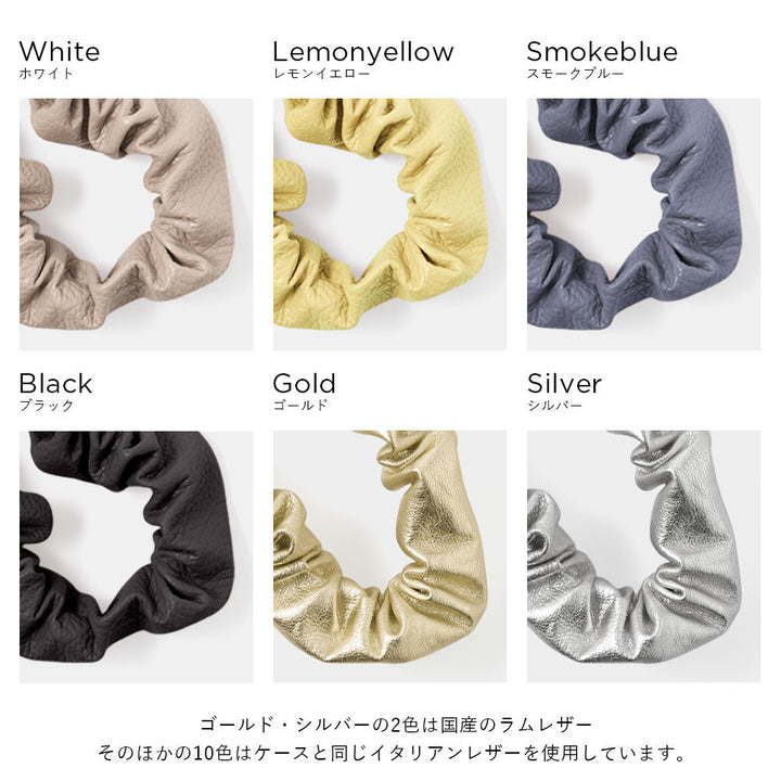 Genuine leather 32 colors Italian shrink leather with scrunchie-style short strap notebook-type case (with belt) Galaxy series