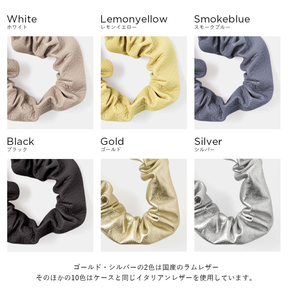 Genuine leather 32 colors Italian shrink leather with scrunchie-style short strap notebook-type case (with belt) AQUOS series