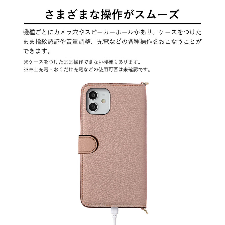 Genuine leather 32 colors Italian shrink leather with chouchou-style short strap notebook-type case (with belt) for iPhone series