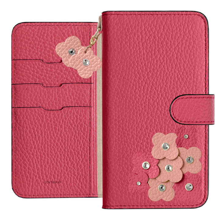 本革 32色 イタリアンシュリンクレザー 花びらチャーム 手帳型ケース（ベルトあり）Xperiaシリーズ