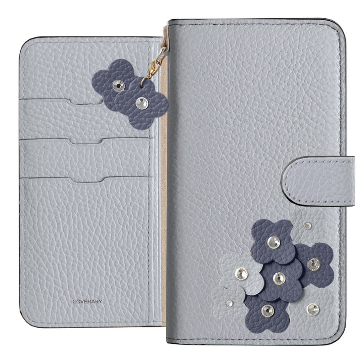 本革 32色 イタリアンシュリンクレザー 花びらチャーム 手帳型ケース（ベルトあり）Xperiaシリーズ