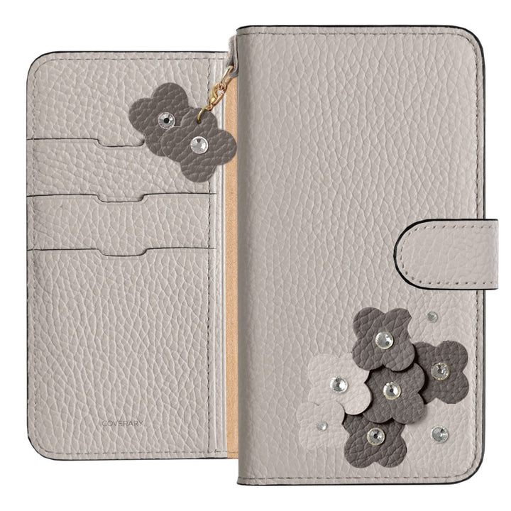 本革 32色 イタリアンシュリンクレザー 花びらチャーム 手帳型ケース（ベルトあり）Xperiaシリーズ