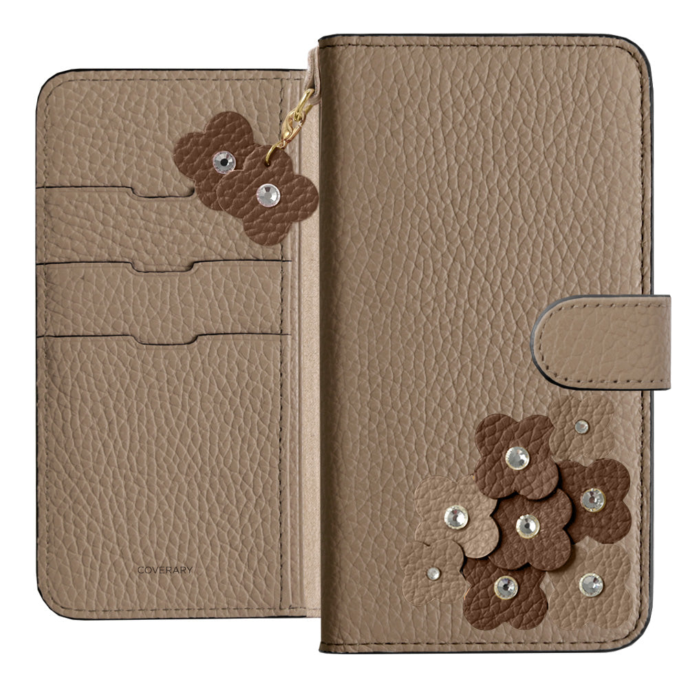 本革 32色 イタリアンシュリンクレザー 花びらチャーム 手帳型ケース（ベルトあり）Xperiaシリーズ