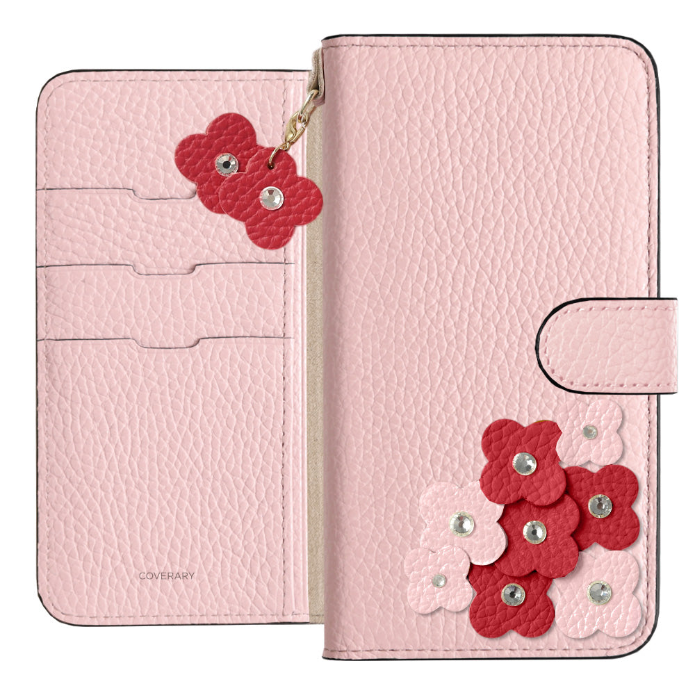 本革 32色 イタリアンシュリンクレザー 花びらチャーム 手帳型ケース（ベルトあり）Xperiaシリーズ