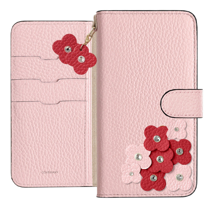 本革 32色 イタリアンシュリンクレザー 花びらチャーム 手帳型ケース（ベルトあり）Xperiaシリーズ