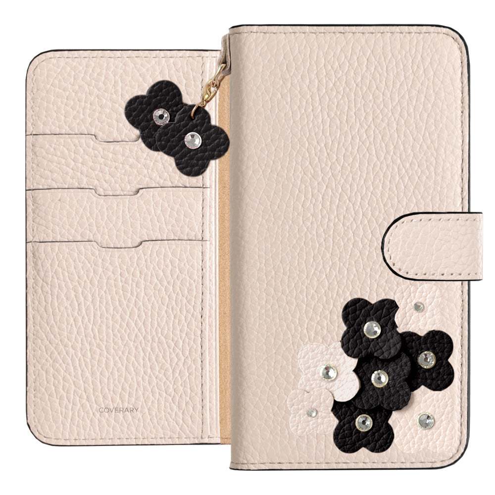 本革 32色 イタリアンシュリンクレザー 花びらチャーム 手帳型ケース（ベルトあり）Xperiaシリーズ