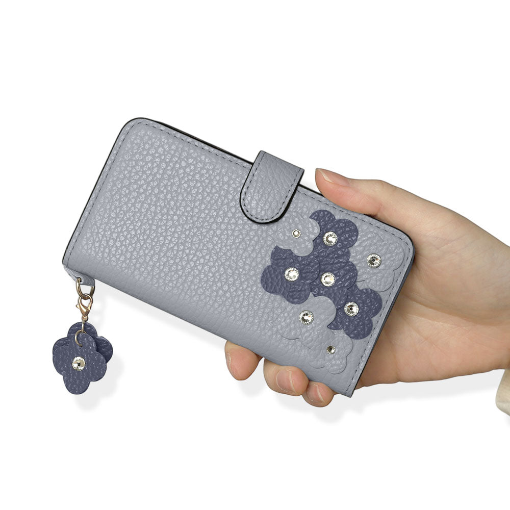 本革 32色 イタリアンシュリンクレザー 花びらチャーム 手帳型ケース（ベルトあり）Xperiaシリーズ