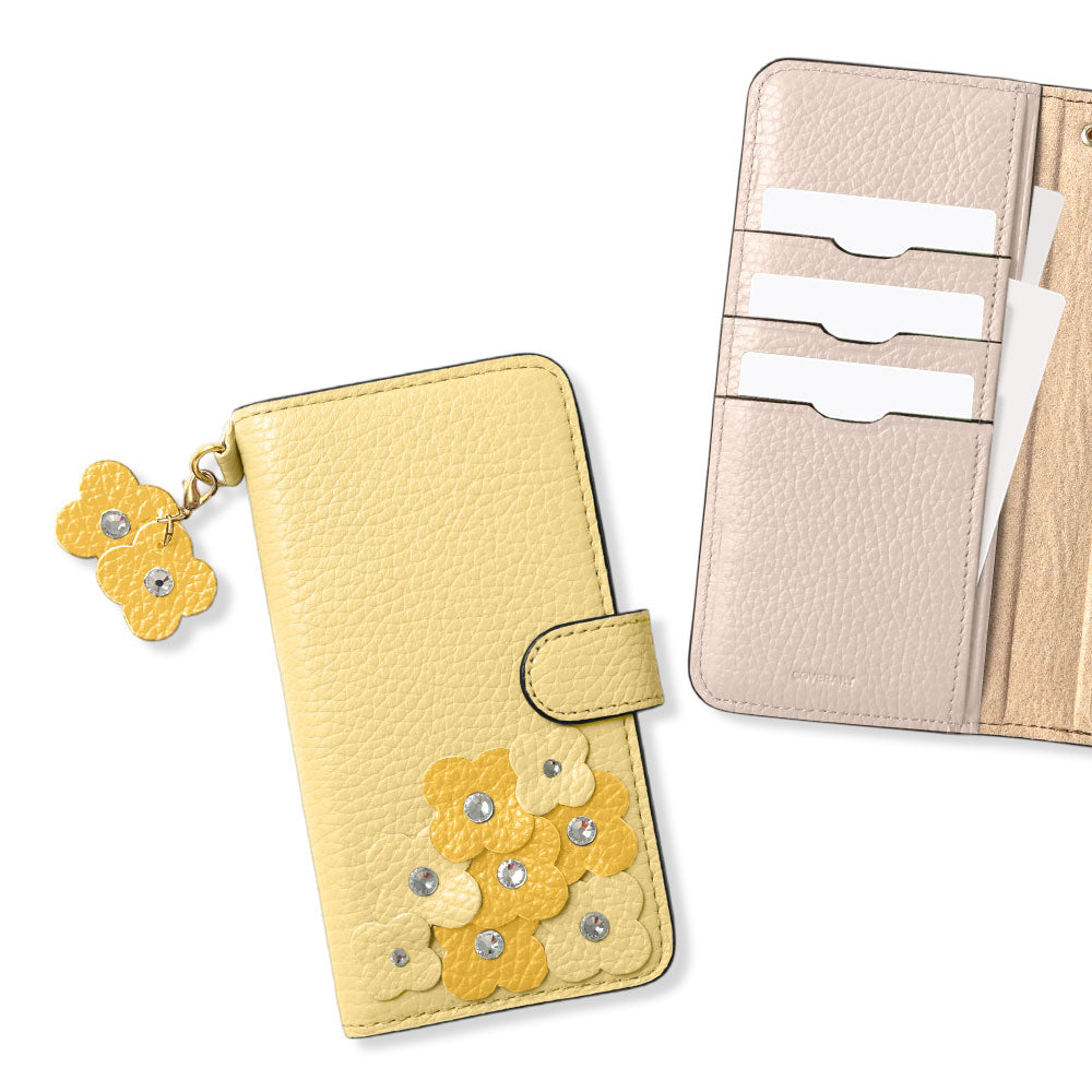 本革 32色 イタリアンシュリンクレザー 花びらチャーム 手帳型ケース（ベルトあり）Xperiaシリーズ