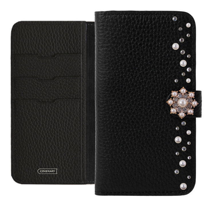Genuine leather 32 colors Italian shrink leather pompom flower notebook-style case (with belt) AQUOS series