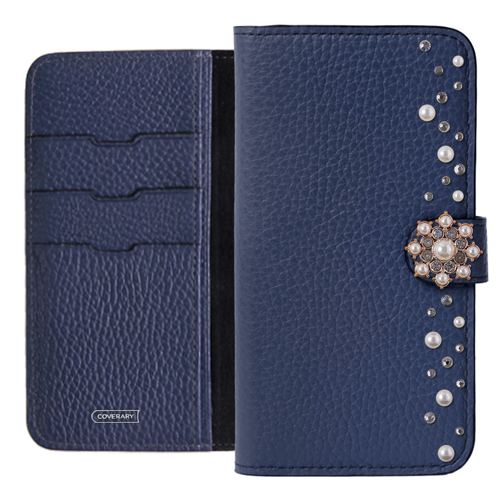 Genuine leather 32 colors Italian shrink leather pompom flower notebook-style case (with belt) AQUOS series