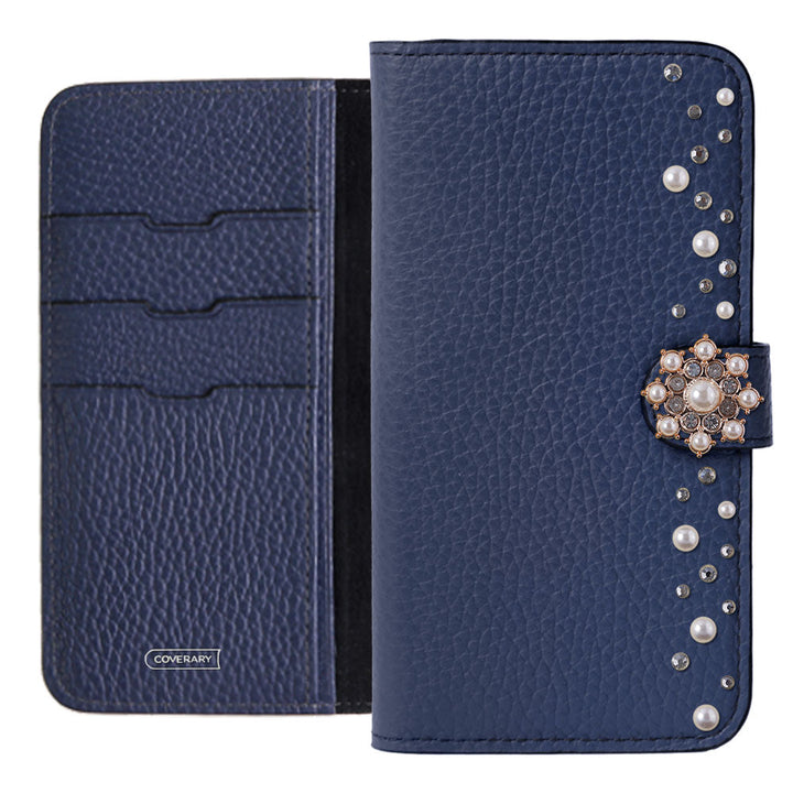 Genuine leather 32 colors Italian shrink leather pompom flower notebook-style case (with belt) AQUOS series