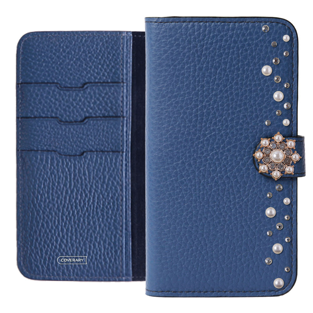 Genuine leather 32 colors Italian shrink leather pompom flower notebook-style case (with belt) AQUOS series