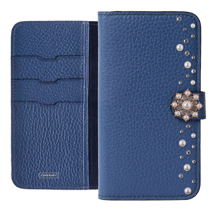 Genuine leather 32 colors Italian shrink leather pompom flower notebook-style case (with belt) AQUOS series