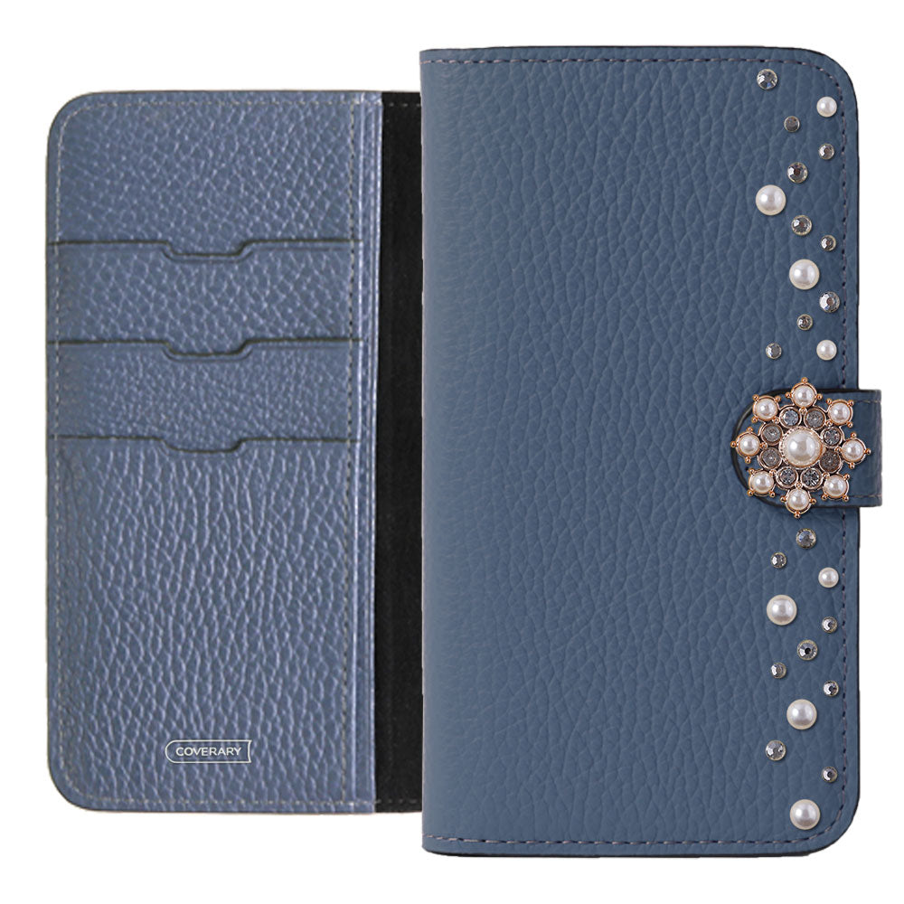 Genuine leather 32 colors Italian shrink leather pompom flower notebook-style case (with belt) AQUOS series