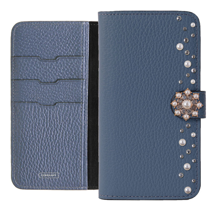 Genuine leather 32 colors Italian shrink leather pompom flower notebook-style case (with belt) AQUOS series