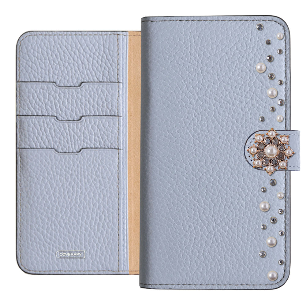 Genuine leather 32 colors Italian shrink leather pompom flower notebook-style case (with belt) AQUOS series