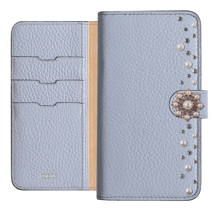 Genuine leather 32 colors Italian shrink leather pompom flower notebook-style case (with belt) AQUOS series