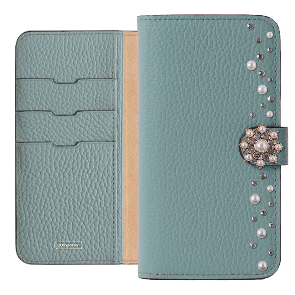 Genuine leather 32 colors Italian shrink leather pompom flower notebook-style case (with belt) AQUOS series