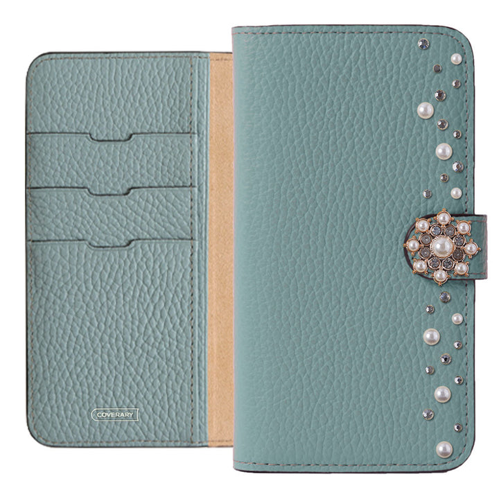 Genuine leather 32 colors Italian shrink leather pompom flower notebook-style case (with belt) AQUOS series