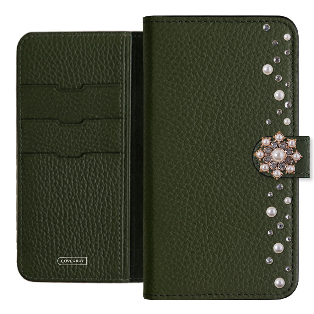 Genuine leather 32 colors Italian shrink leather pompom flower notebook-style case (with belt) AQUOS series
