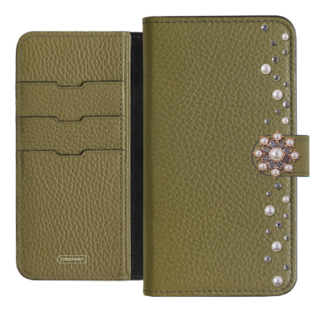 Genuine leather 32 colors Italian shrink leather pompom flower notebook-style case (with belt) AQUOS series