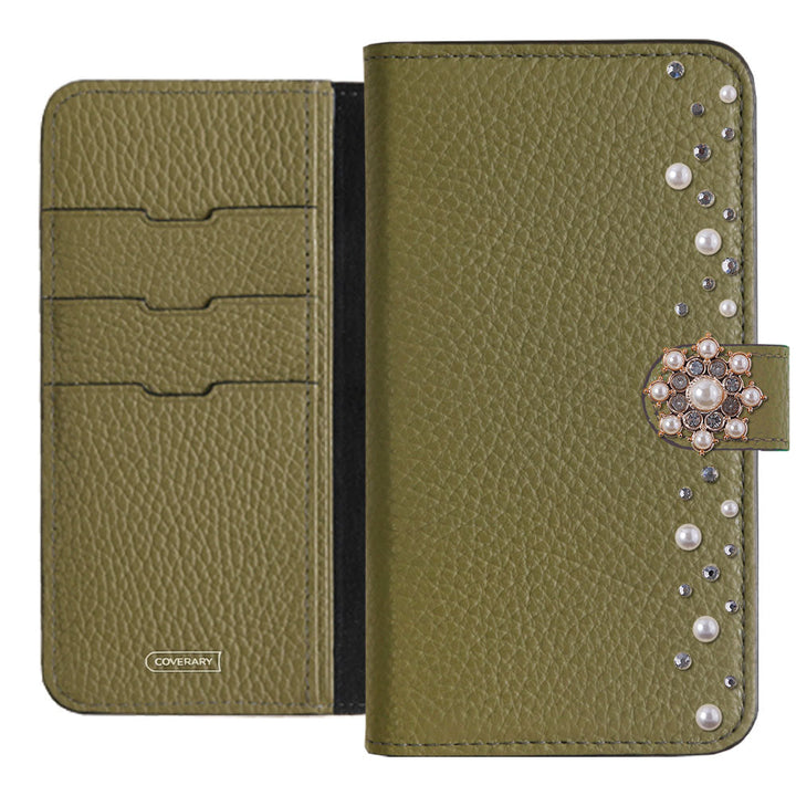 Genuine leather 32 colors Italian shrink leather pompom flower notebook-style case (with belt) AQUOS series