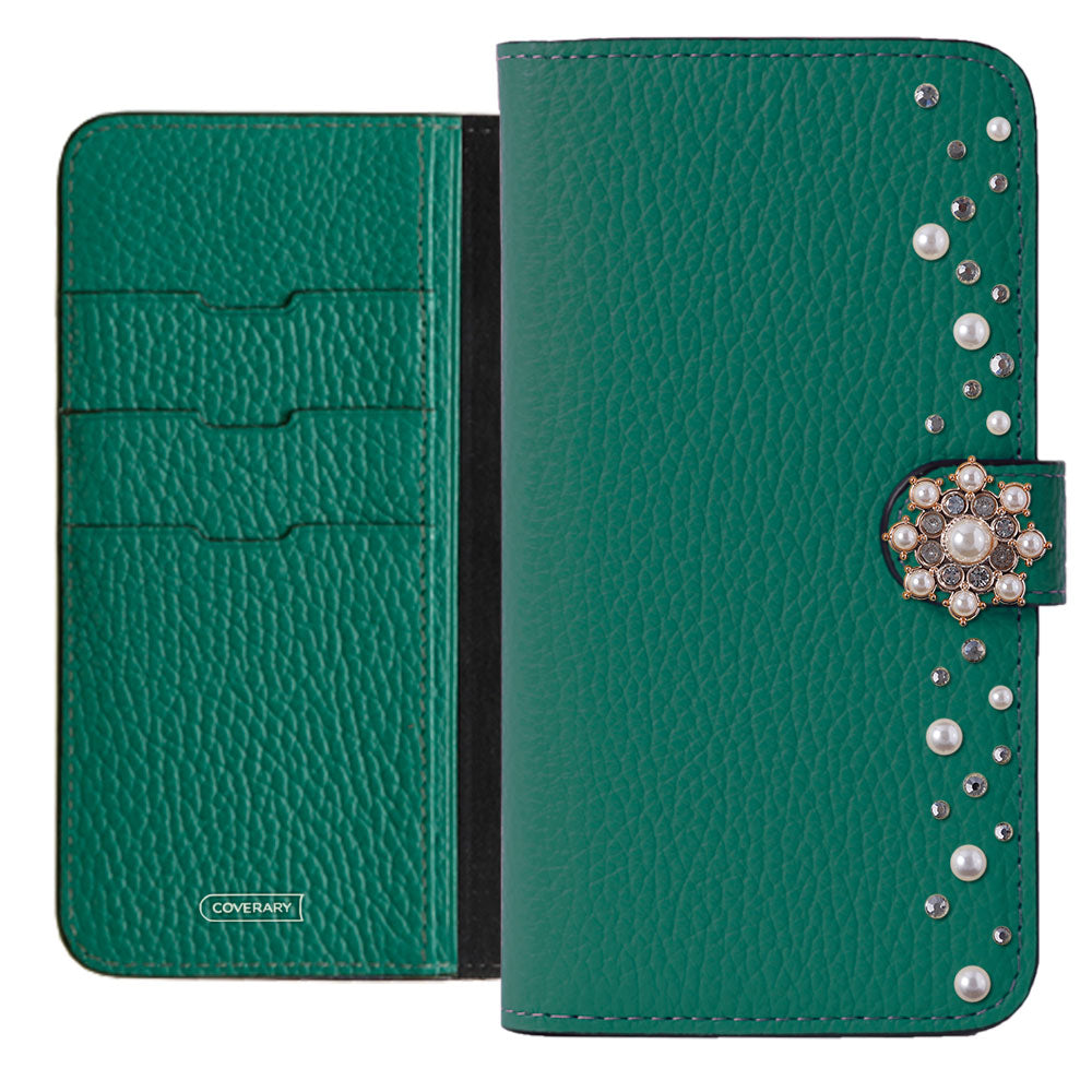 Genuine leather 32 colors Italian shrink leather pompom flower notebook-style case (with belt) AQUOS series