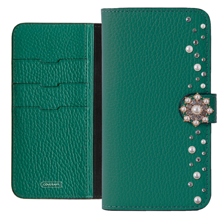 Genuine leather 32 colors Italian shrink leather pompom flower notebook-style case (with belt) AQUOS series