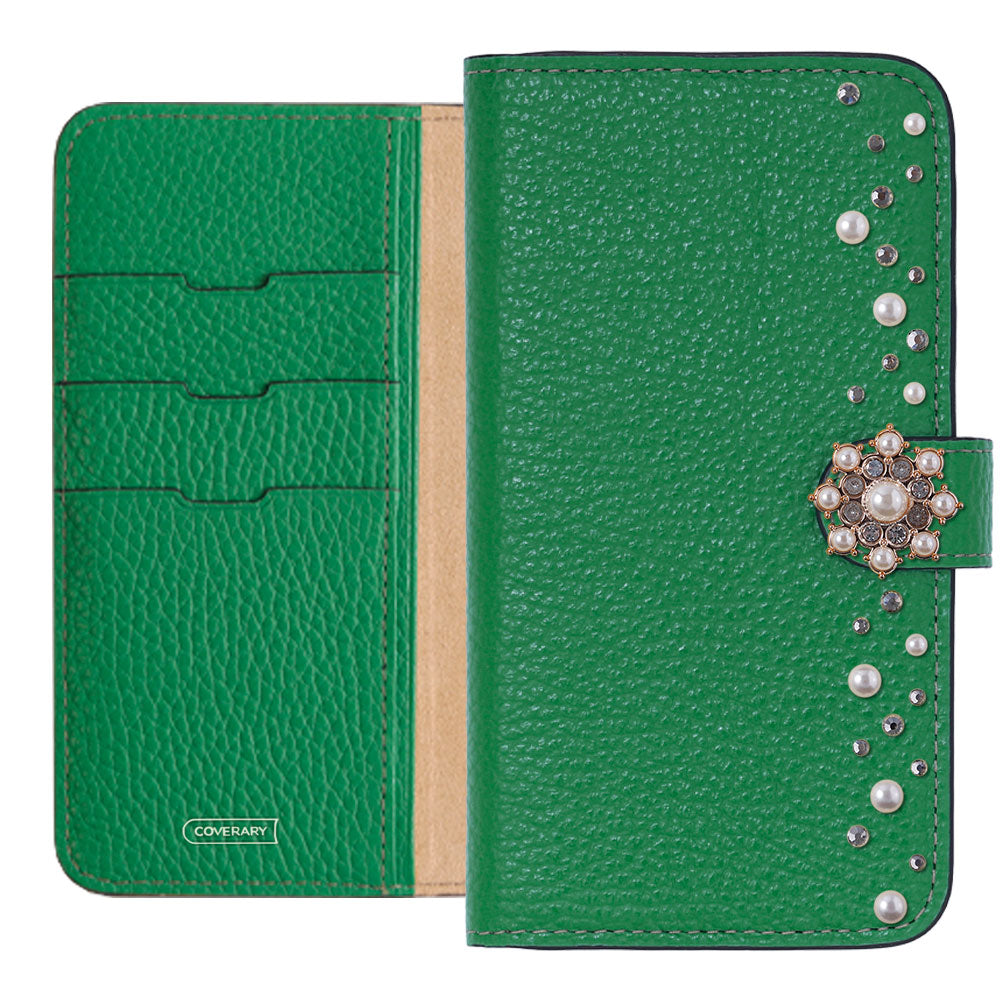Genuine leather 32 colors Italian shrink leather pompom flower notebook-style case (with belt) AQUOS series