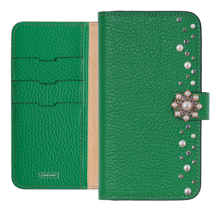 Genuine leather 32 colors Italian shrink leather pompom flower notebook-style case (with belt) AQUOS series