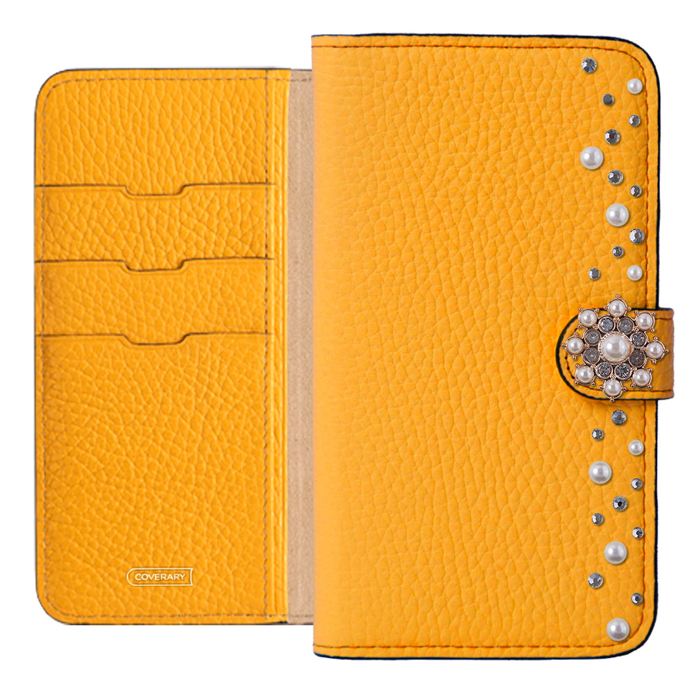 Genuine leather 32 colors Italian shrink leather pompom flower notebook-style case (with belt) AQUOS series