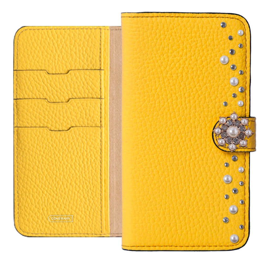 Genuine leather 32 colors Italian shrink leather pompom flower notebook-style case (with belt) AQUOS series