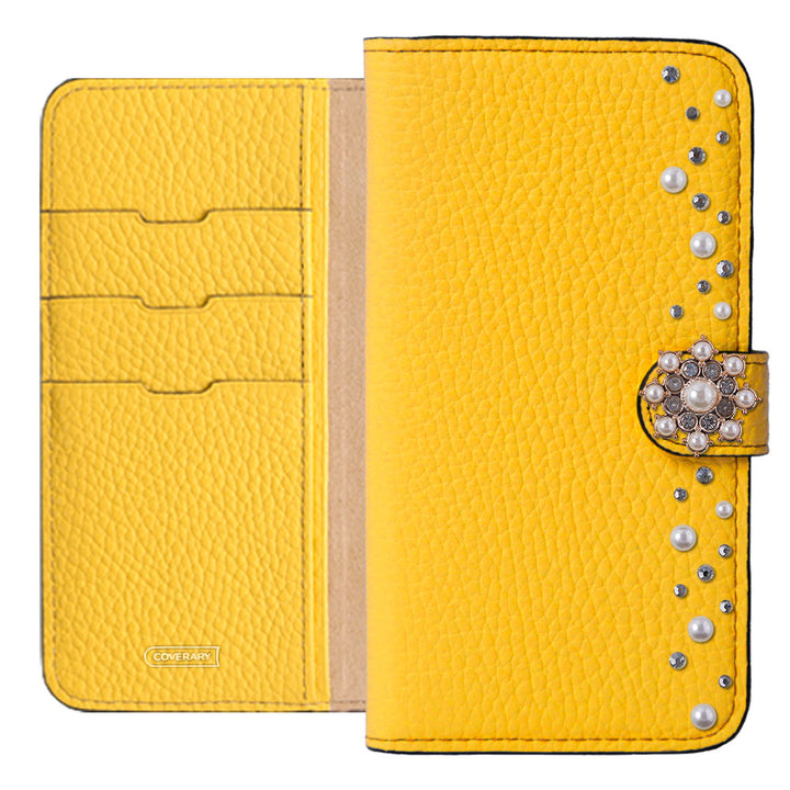 Genuine leather 32 colors Italian shrink leather pompom flower notebook-style case (with belt) AQUOS series