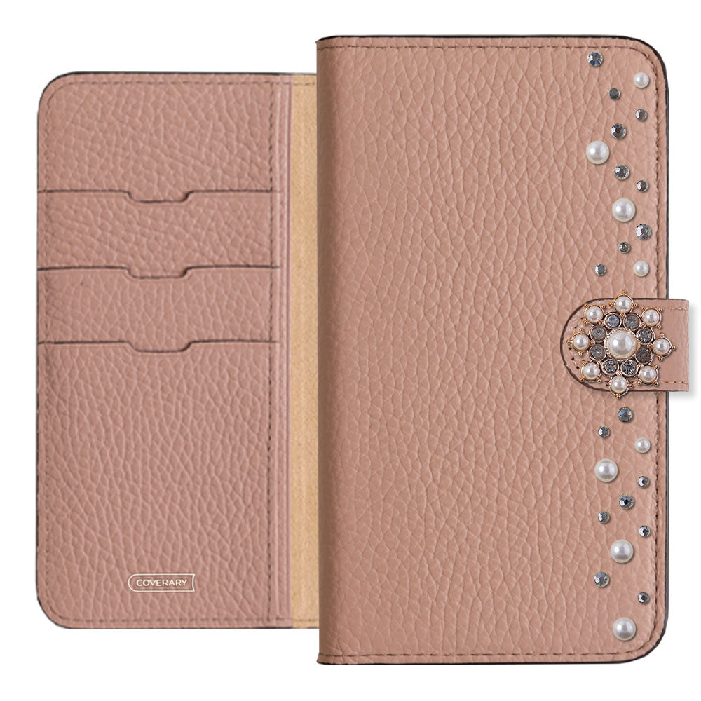 Genuine leather 32 colors Italian shrink leather pompom flower notebook-style case (with belt) AQUOS series