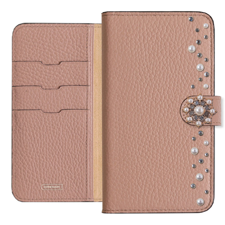 Genuine leather 32 colors Italian shrink leather pompom flower notebook-style case (with belt) AQUOS series
