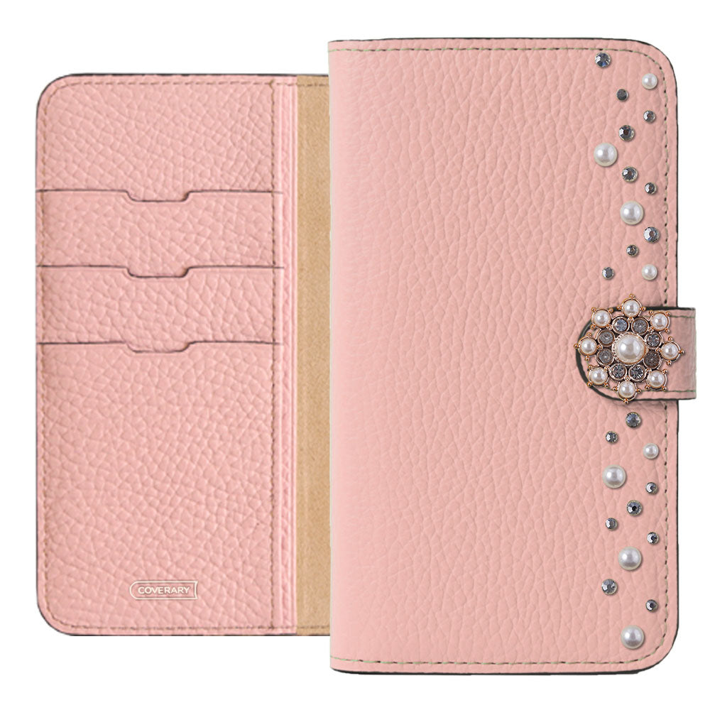 Genuine leather 32 colors Italian shrink leather pompom flower notebook-style case (with belt) AQUOS series