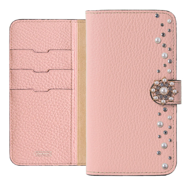 Genuine leather 32 colors Italian shrink leather pompom flower notebook-style case (with belt) AQUOS series