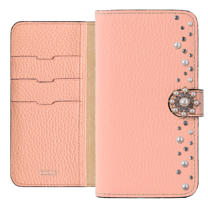 Genuine leather 32 colors Italian shrink leather pompom flower notebook-style case (with belt) AQUOS series